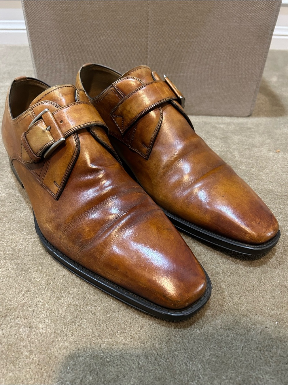 Magnanni Burnished Tan Leather Single Monk Strap Size 10.5M